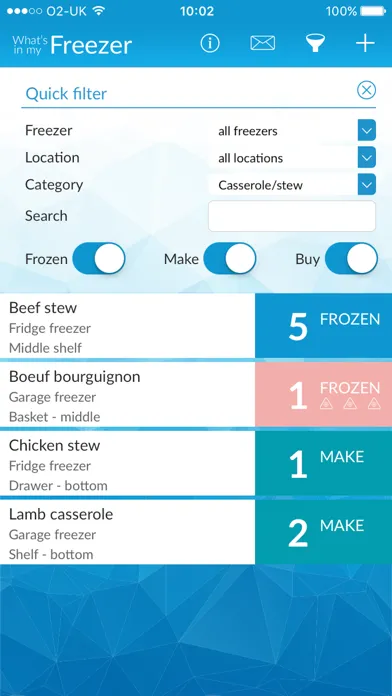 Capturas de tela do What's In My Freezer