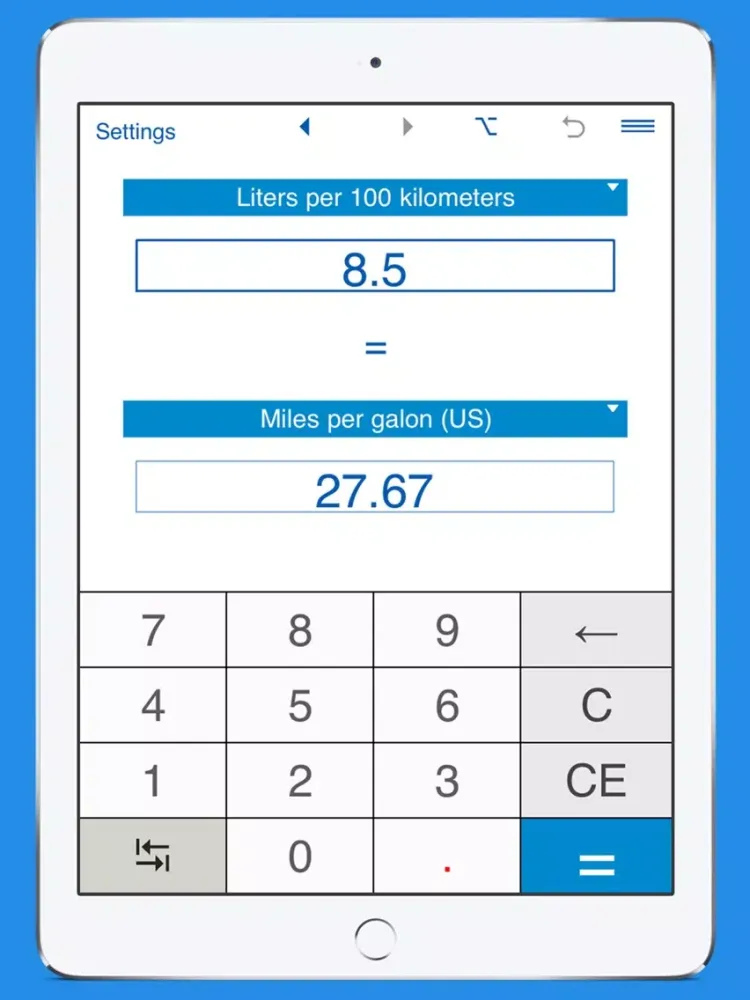 Fuel consumption converter MPG to L/100km and km/L iPad  スクリーンショット