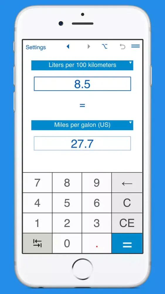 Fuel consumption converter MPG to L/100km and km/L スクリーンショット