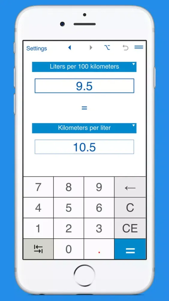 Fuel consumption converter MPG to L/100km and km/L スクリーンショット