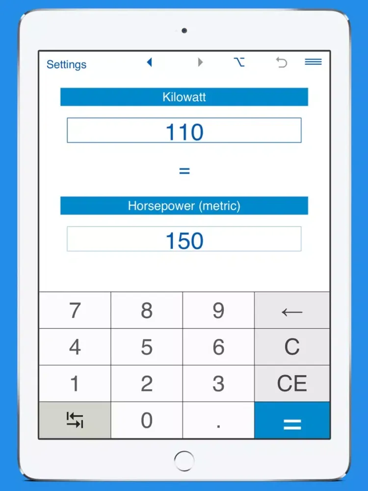 Tangkapan skrin Kilowatts / Horsepower Converter iPad 