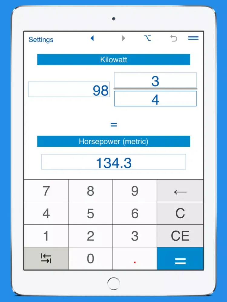 Tangkapan skrin Kilowatts / Horsepower Converter iPad 