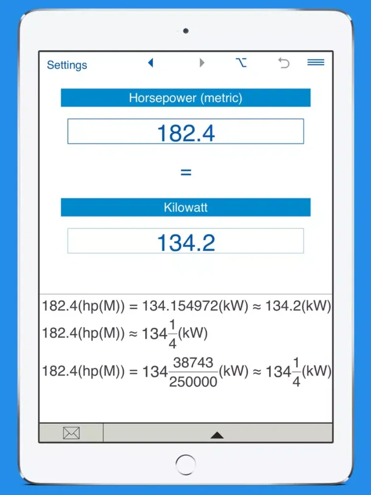 Tangkapan skrin Kilowatts / Horsepower Converter iPad 