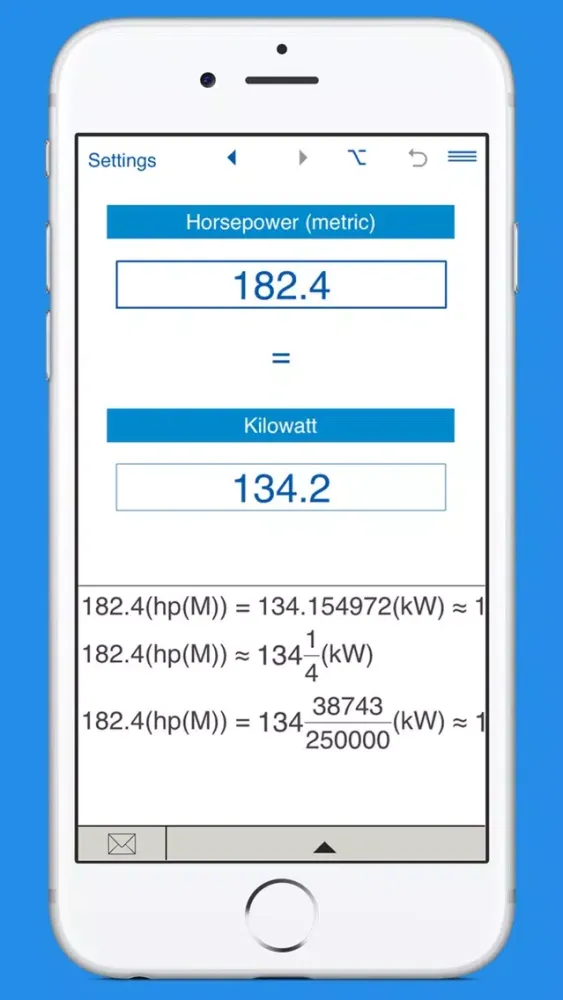 Tangkapan skrin Kilowatts / Horsepower Converter