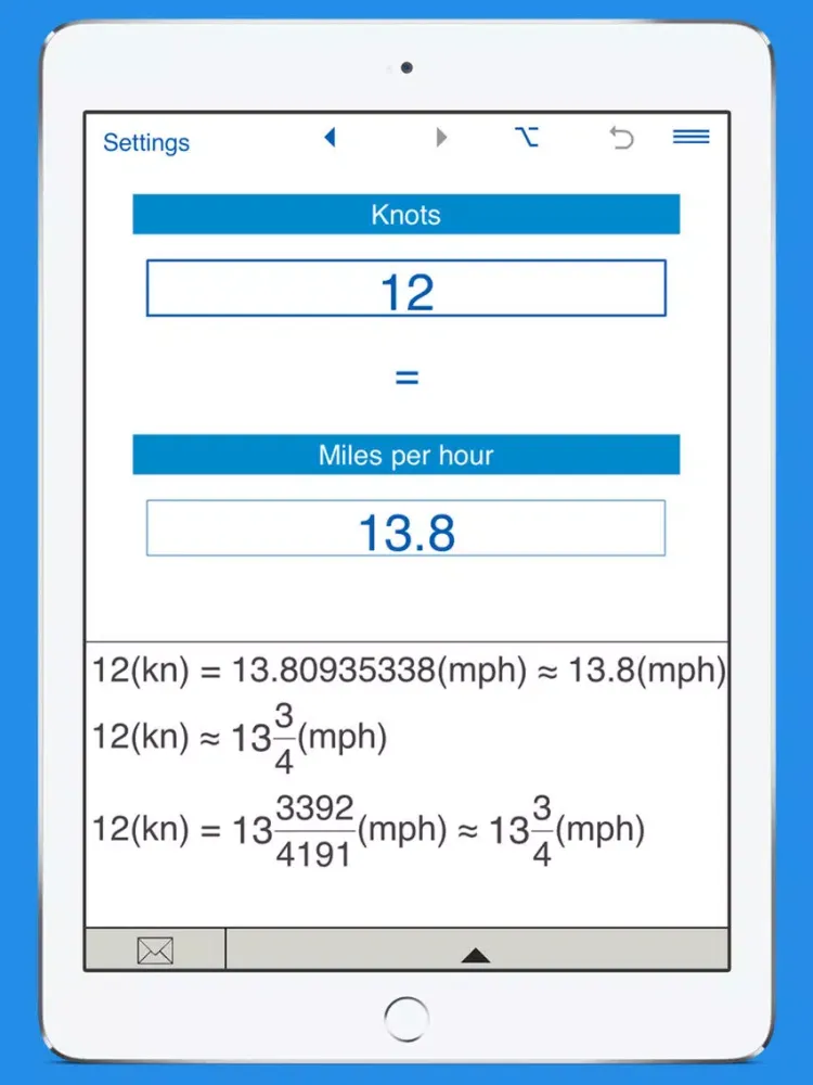 Knots / Miles per hour Converter iPad  스크린샷