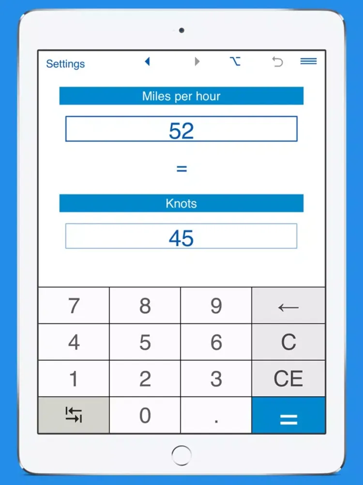 Knots / Miles per hour Converter iPad  스크린샷