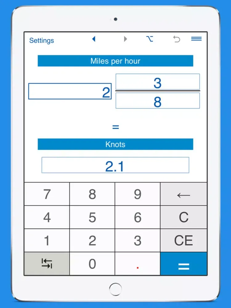 Knots / Miles per hour Converter iPad  스크린샷