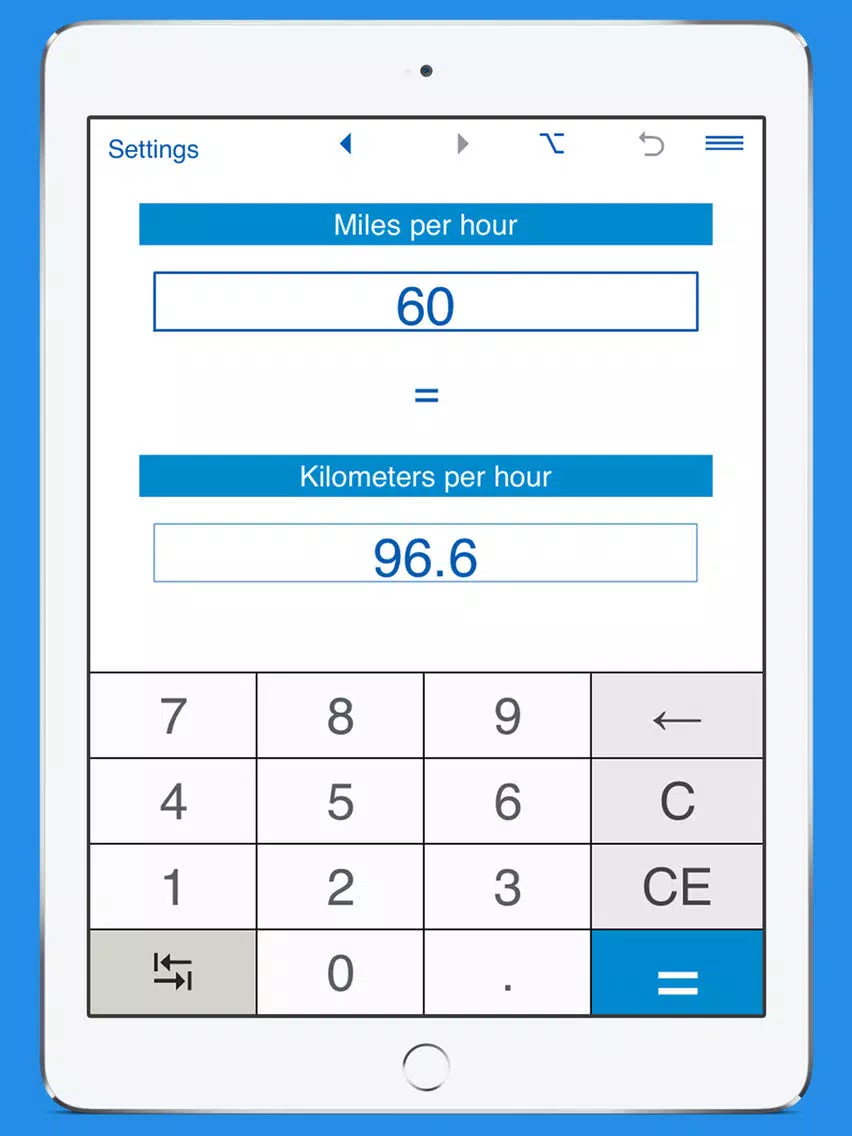 Miles per hour / Kilometers per hour converter iPad  Screenshots