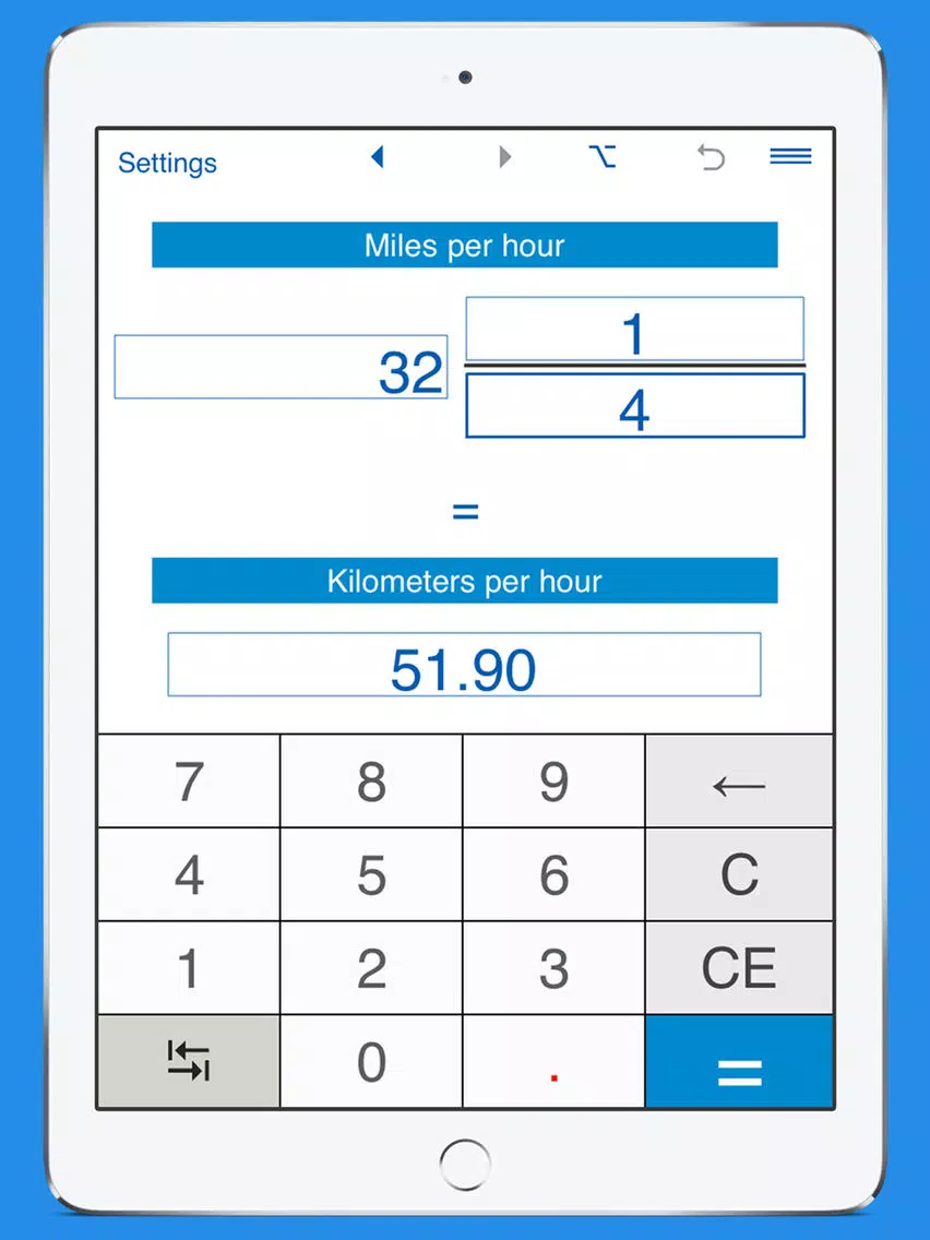 Miles per hour / Kilometers per hour converter iPad  Screenshots