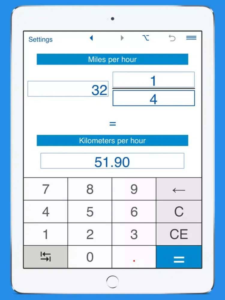 ภาพหน้าจอของ Miles per hour / Kilometers per hour converter iPad 