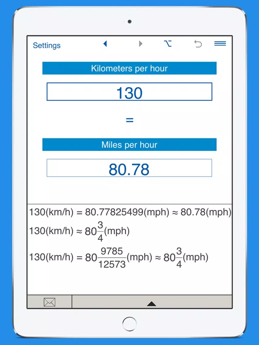 Miles per hour / Kilometers per hour converter iPad  Screenshots