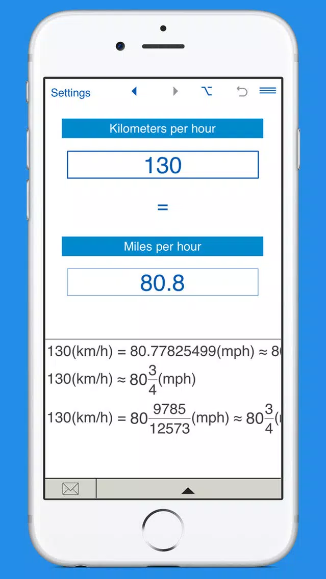 Miles per hour / Kilometers per hour converter Screenshots