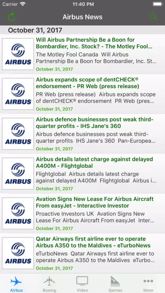 Captures d'écran de Aviation Airline News
