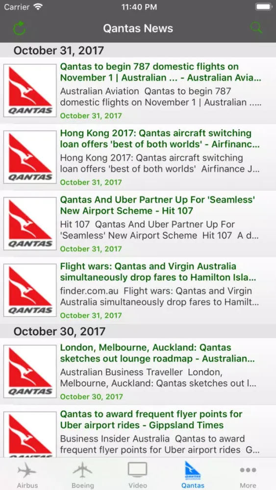 Captures d'écran de Aviation Airline News