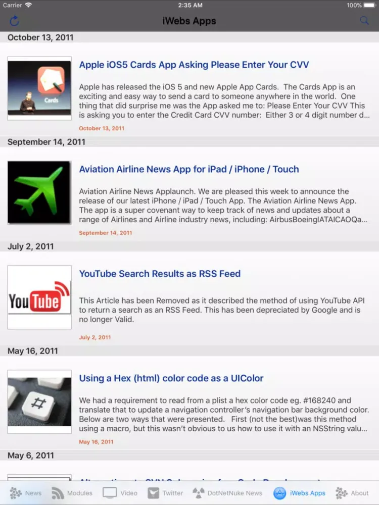 Скриншоты InteractiveWebs News iPad 