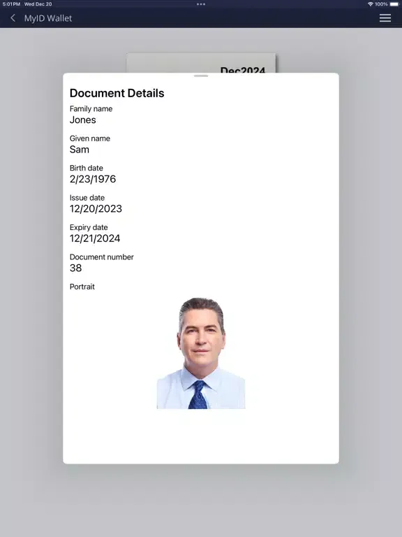 Tangkapan skrin MyID Identity Wallet iPad 
