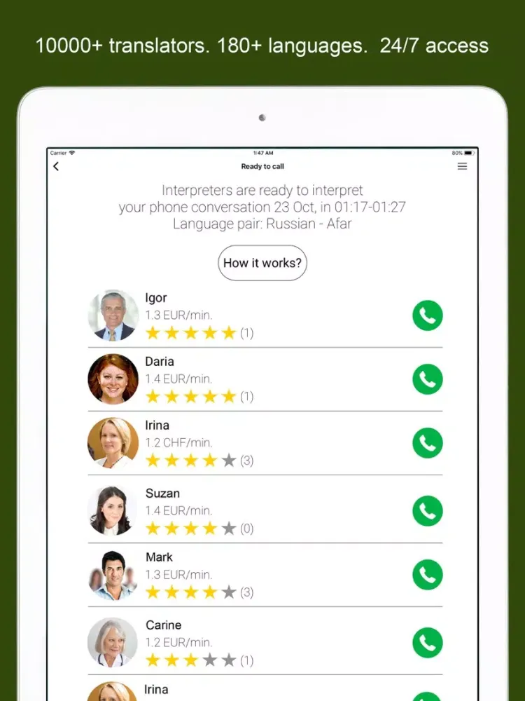 Zrzuty ekranu Interpreters.travel to call iPad 