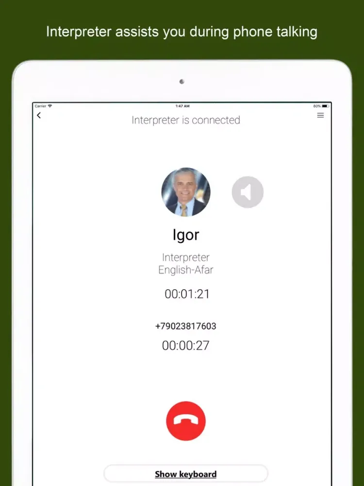 Zrzuty ekranu Interpreters.travel to call iPad 