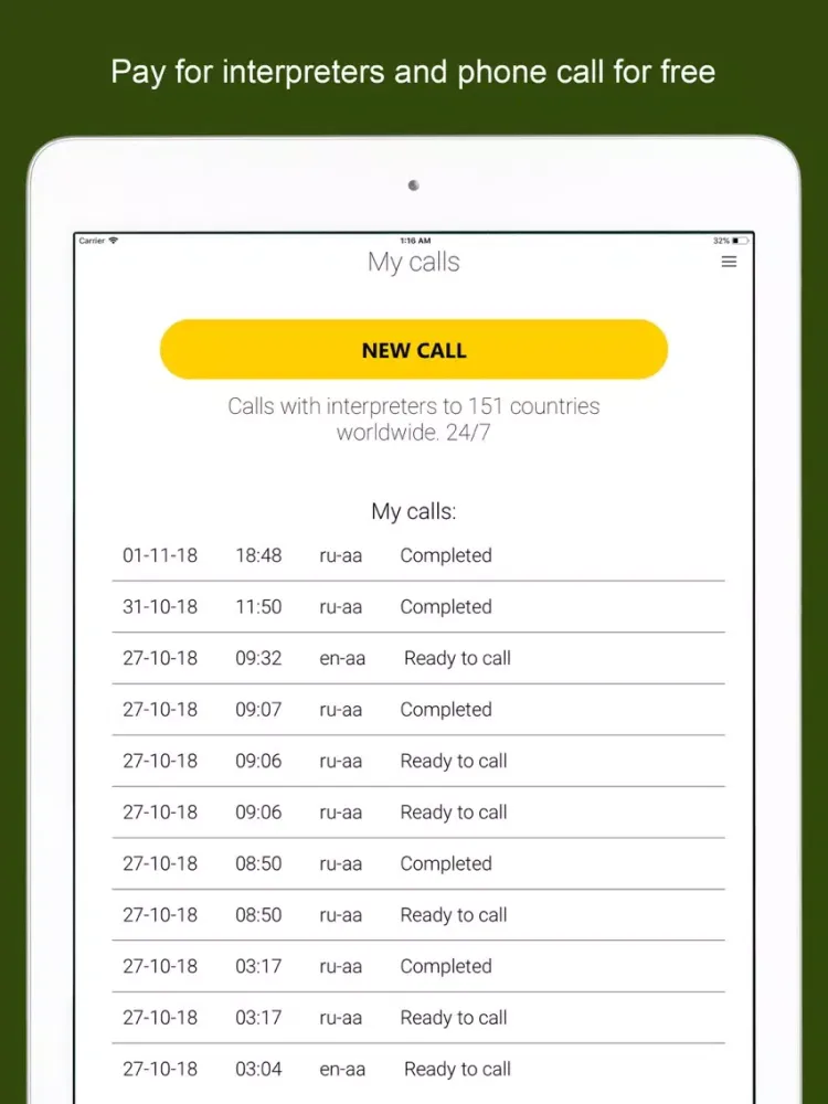 Zrzuty ekranu Interpreters.travel to call iPad 