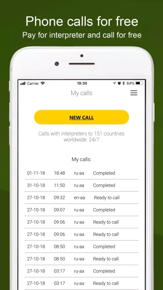Zrzuty ekranu Interpreters.travel to call