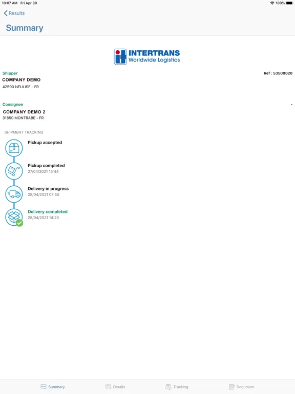 Intertrans Easytrack iPad  Screenshots