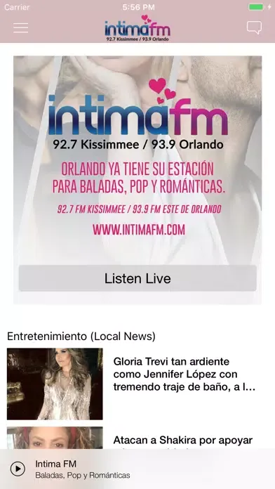 Capturas de tela do Intima FM