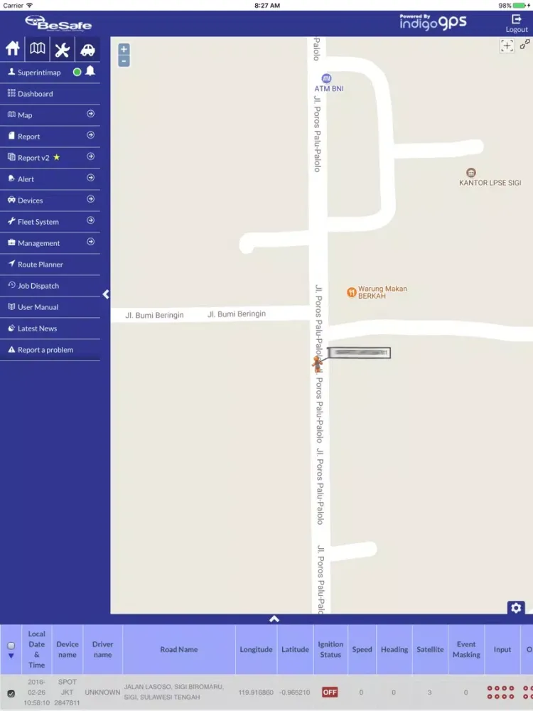 Tangkapan layar BeSafe GPS iPad 