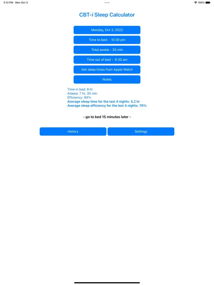 Tangkapan skrin CBT-i Sleep Calculator iPad 