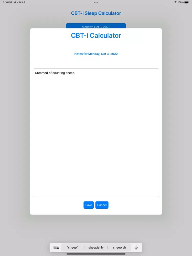 Tangkapan skrin CBT-i Sleep Calculator iPad 