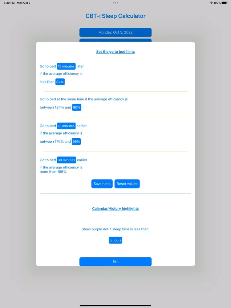 Tangkapan skrin CBT-i Sleep Calculator iPad 