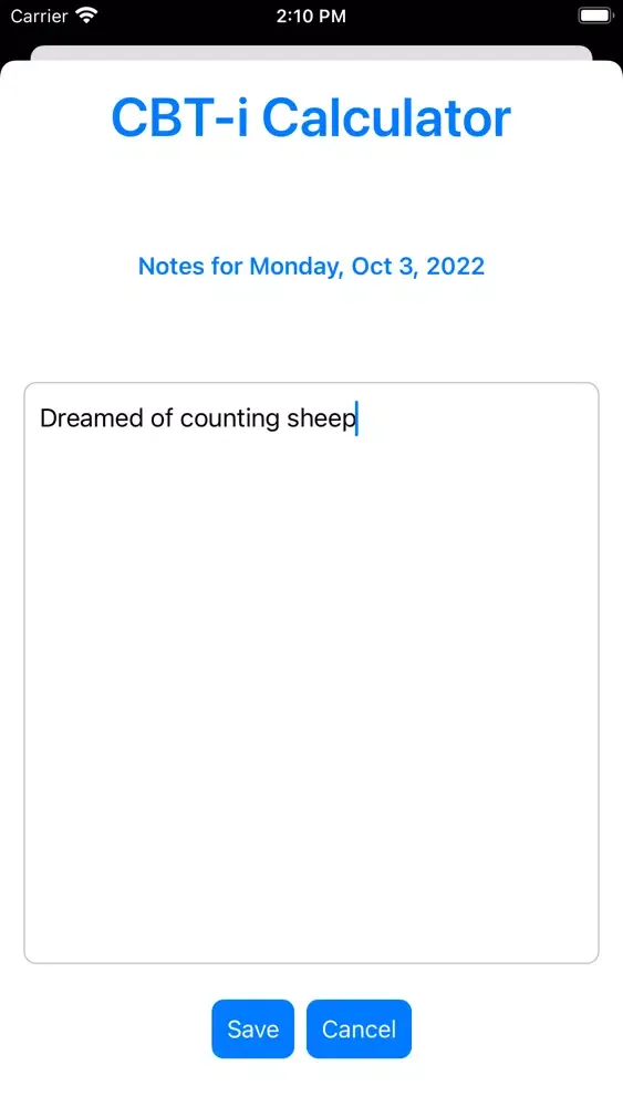 Tangkapan skrin CBT-i Sleep Calculator