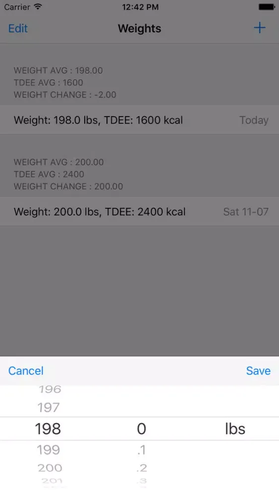Tangkapan skrin TDEE Tracker