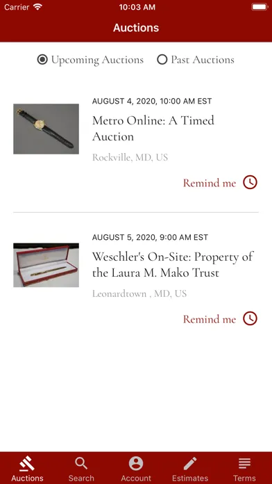 Weschler's Live Bidding Screenshots