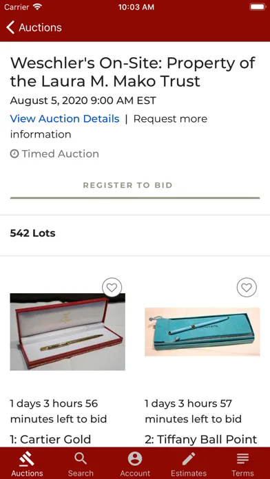 Weschler's Live Bidding Screenshots