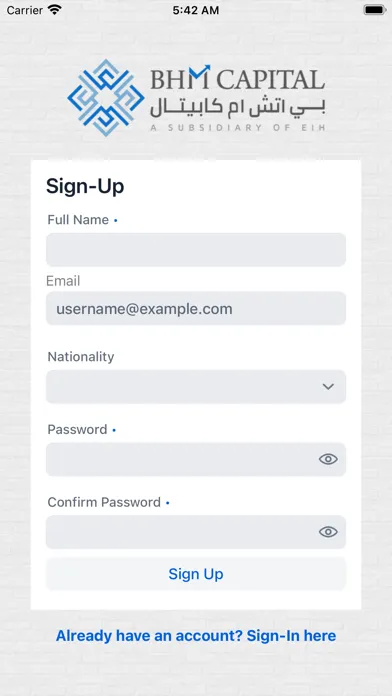 Ảnh chụp màn hình của BHM CAPITAL E-PORTAL