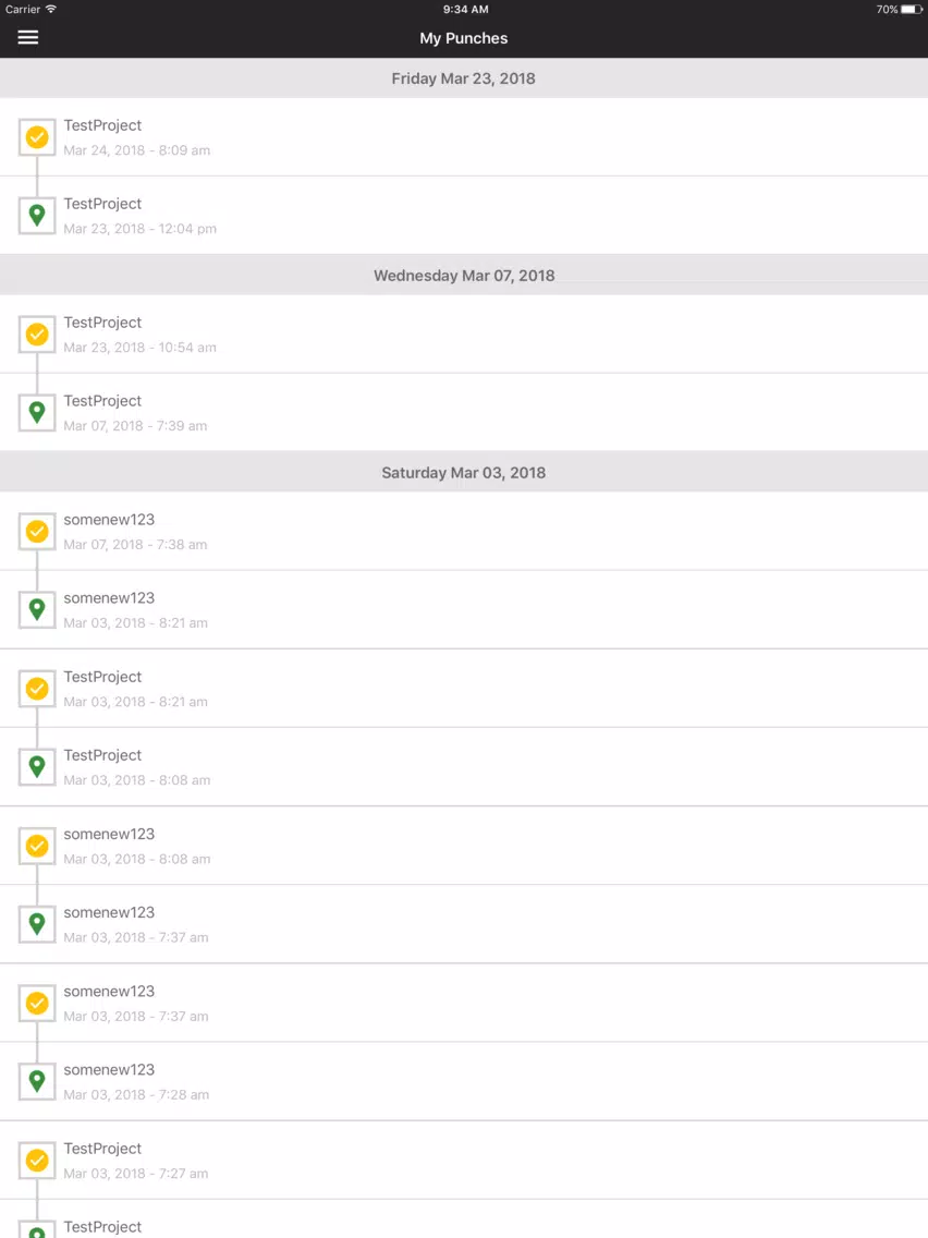 Tangkapan layar DBA Punchcard iPad 