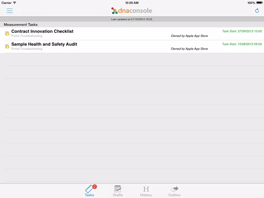 Capturas de tela do DNA Console iPad 