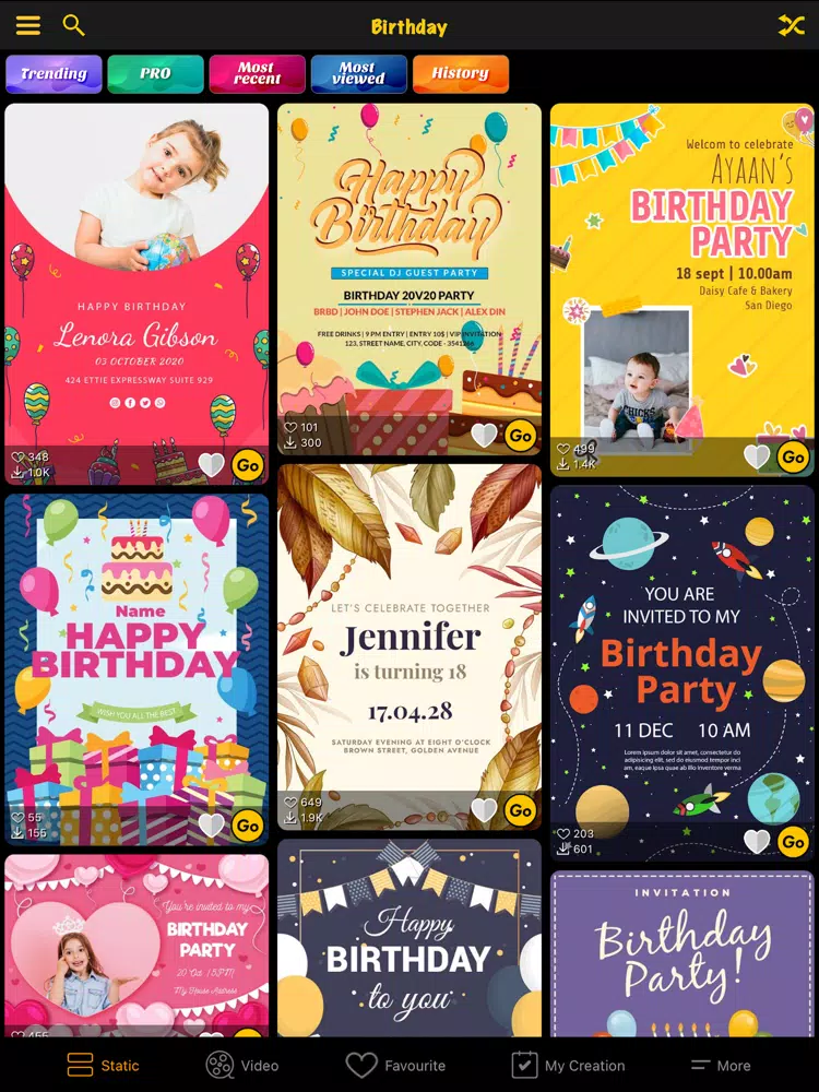 Digital Video Invitation Maker iPad  Screenshots