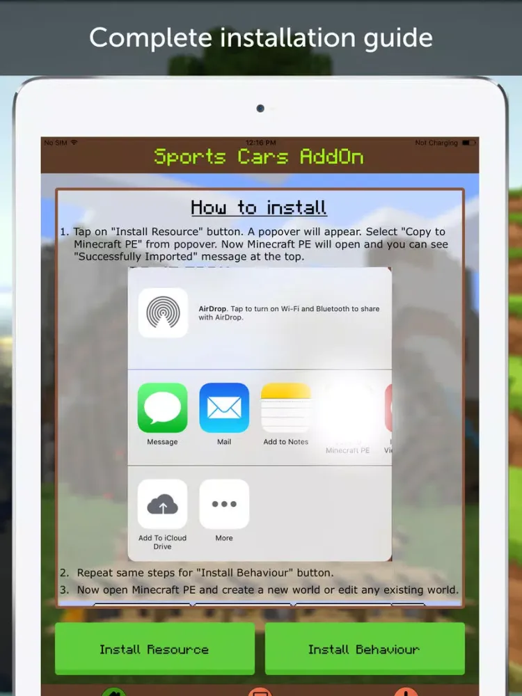 Sports Cars AddOn for Minecraft Pocket Edition iPad  Ekran Görüntüleri
