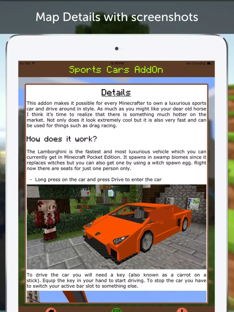 Sports Cars AddOn for Minecraft Pocket Edition iPad  Ekran Görüntüleri