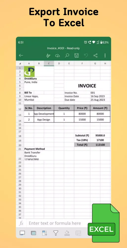 Invoice Generator: Excel & Pdf Screenshots