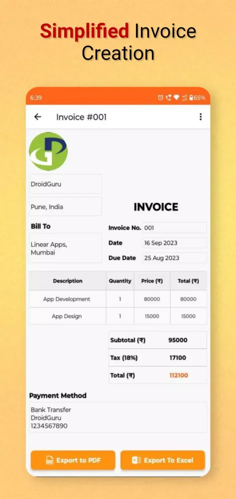 Invoice Generator: Excel & Pdf Screenshots