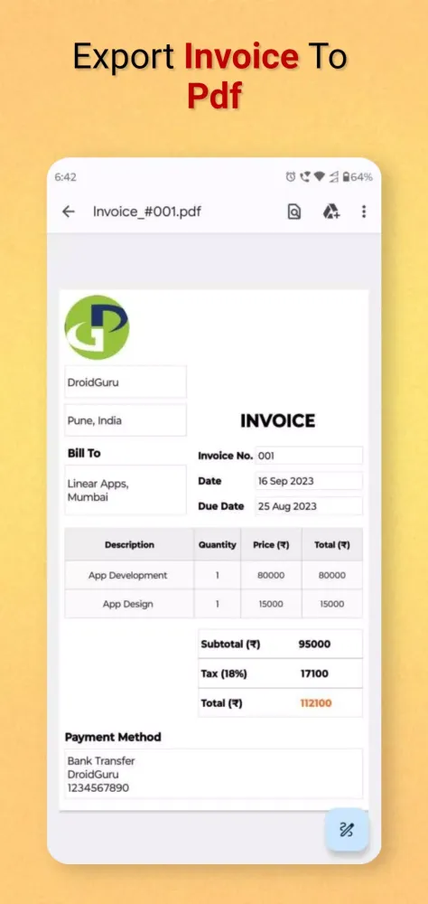 Invoice Generator: Excel & Pdf Screenshots