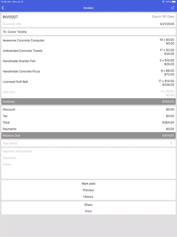 Invoice Simple Lite iPad  Ekran Görüntüleri