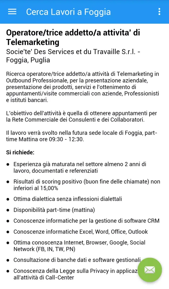 Tangkapan layar Offerte di Lavoro Foggia