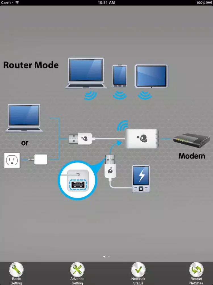 ภาพหน้าจอของ NetShair Nano iPad 