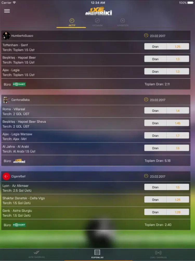 BirSıfırİki - Günlük Bahis Tahminleri iPad 应用截图