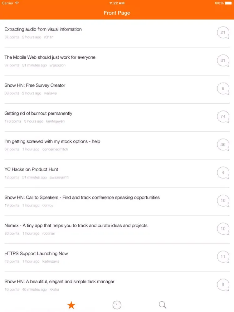 HN Front Page iPad 应用截图