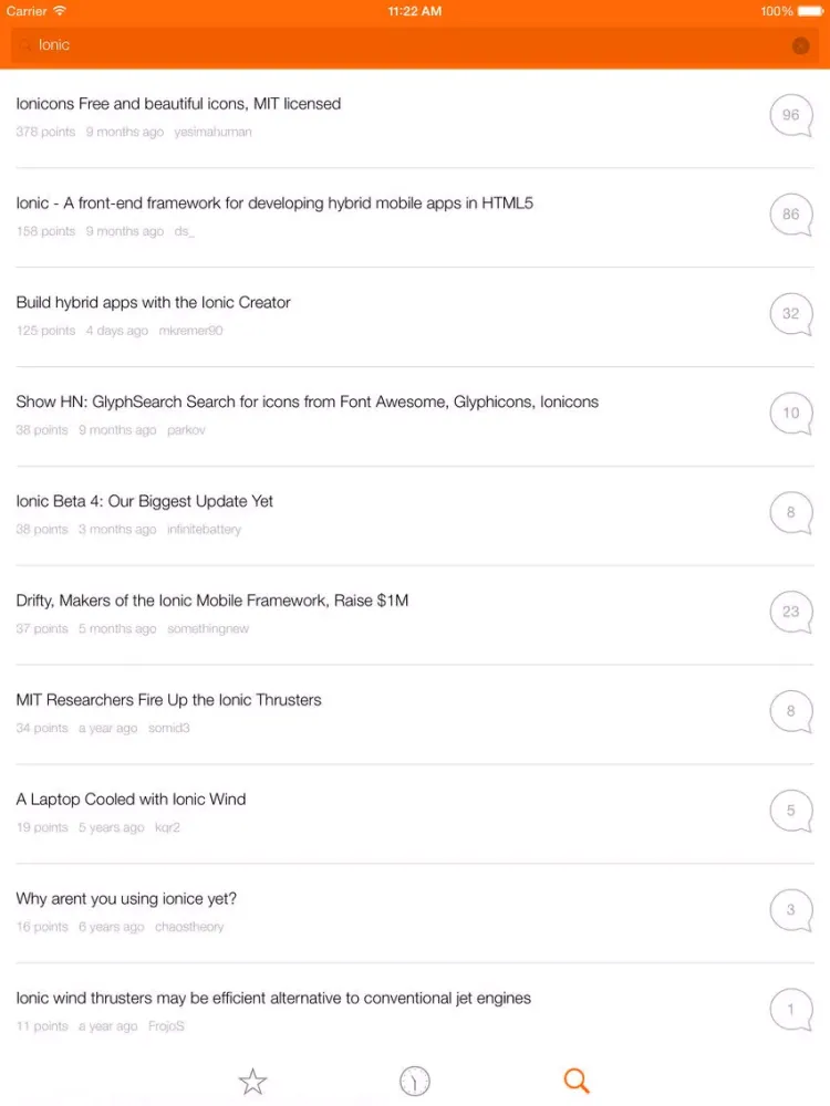 HN Front Page iPad 应用截图