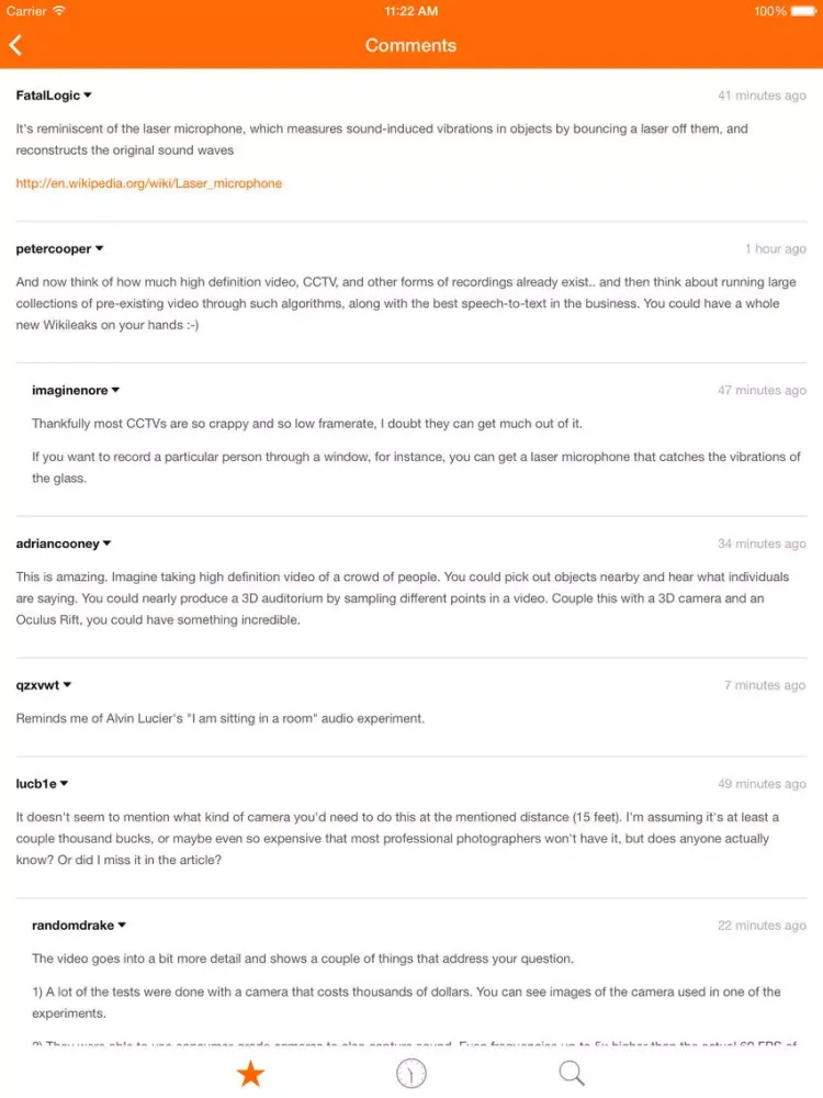 HN Front Page iPad 应用截图